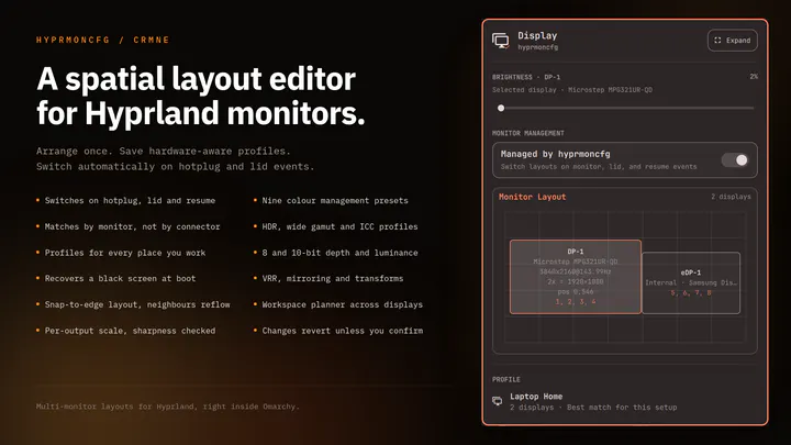 hyprmoncfg: Multi-Monitor Manager for Omarchy preview