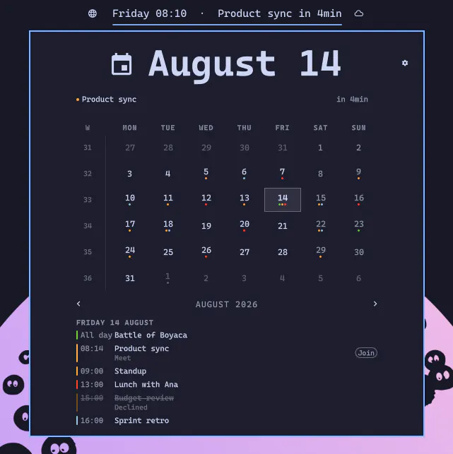 Calendar preview